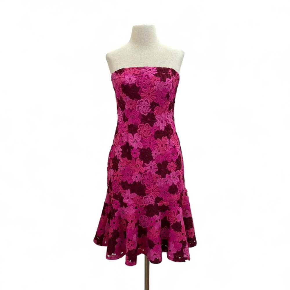 Alexia Admor Romantic Feminine Floral Lace Strapless Cocktail Dress Sz 8 Medium